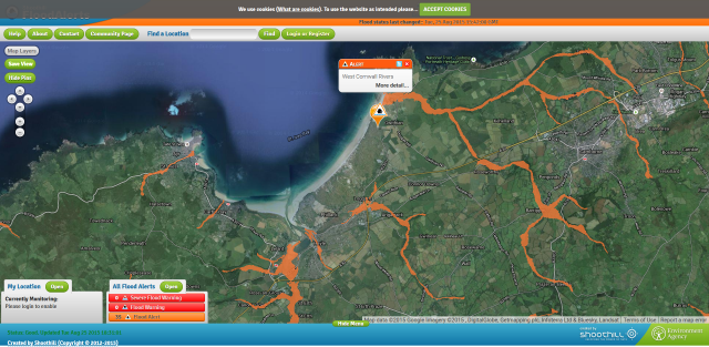 Flood Alert, 5:21PM 25/08/2015, West Cornwall Rivers, http://floodalerts.com/?id=92366